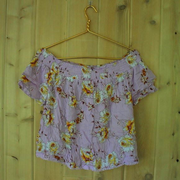 Rewind Off Shoulder Lavender Floral Blouse Med - Picture 13 of 13